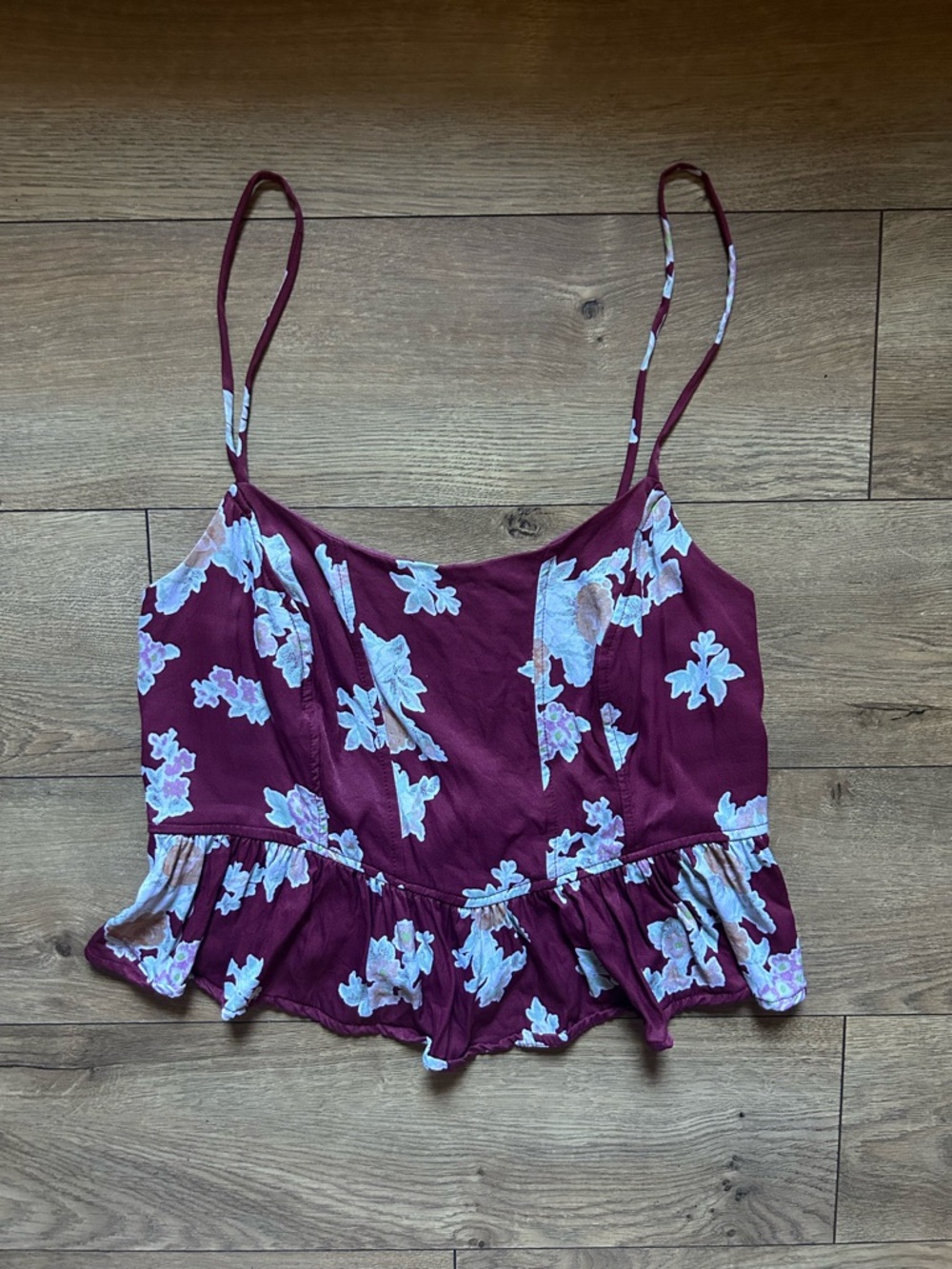Free People Burgundy Floral Peplum Cami